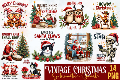 Vintage Christmas Sublimation PNG Bundle animation app branding design graphic design illustration logo ui ux vector