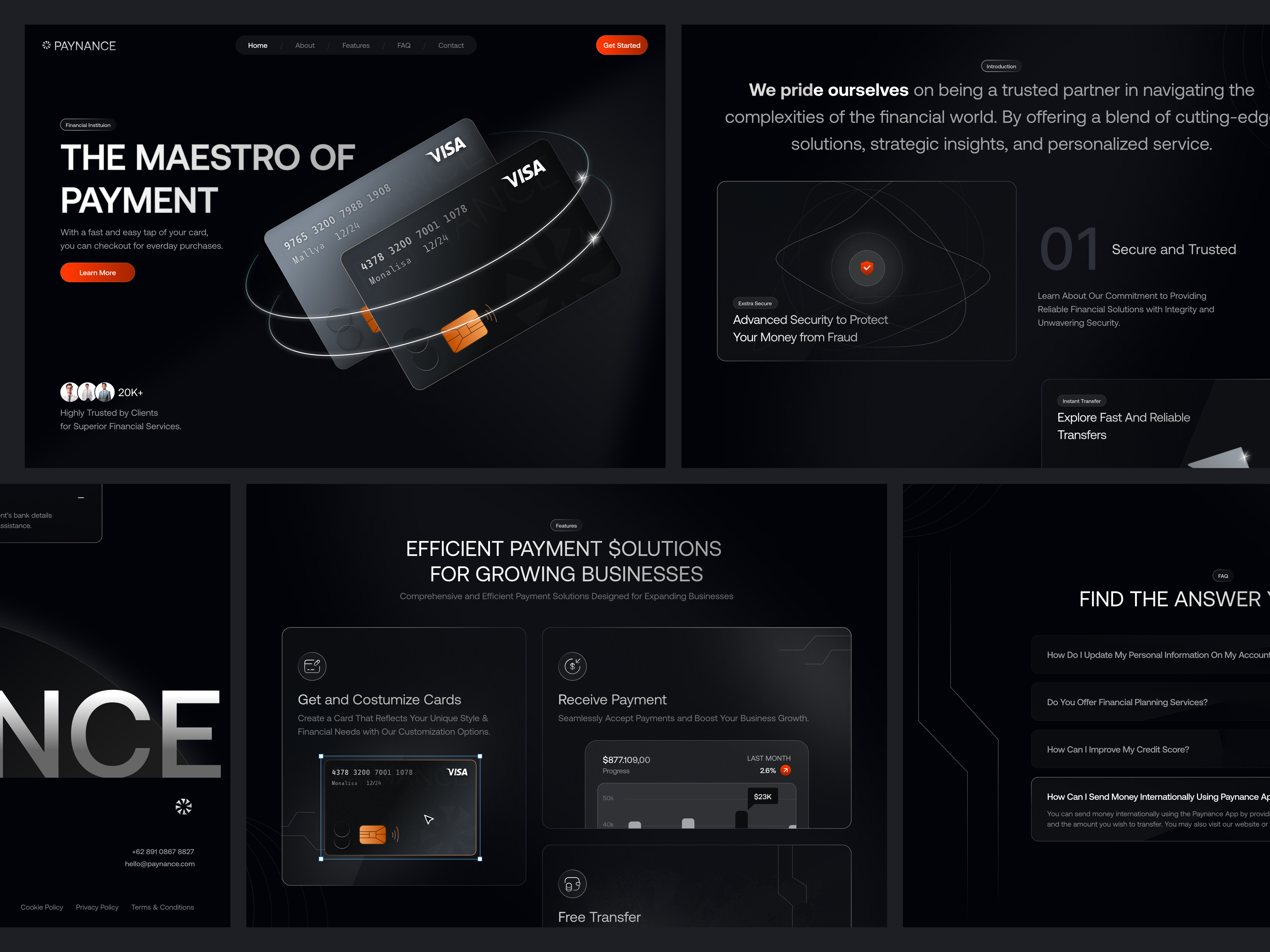 Paynance - Finance Company Landing Page brand identity branding company dark mode design faq finance finance management fintech footer hero homepage landing page minimalist service service financial ui ux web website