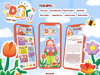 UI Dzikir App - Dzary (Dzikir Diary) color pallete cute design graphic design logo mascot nature ui