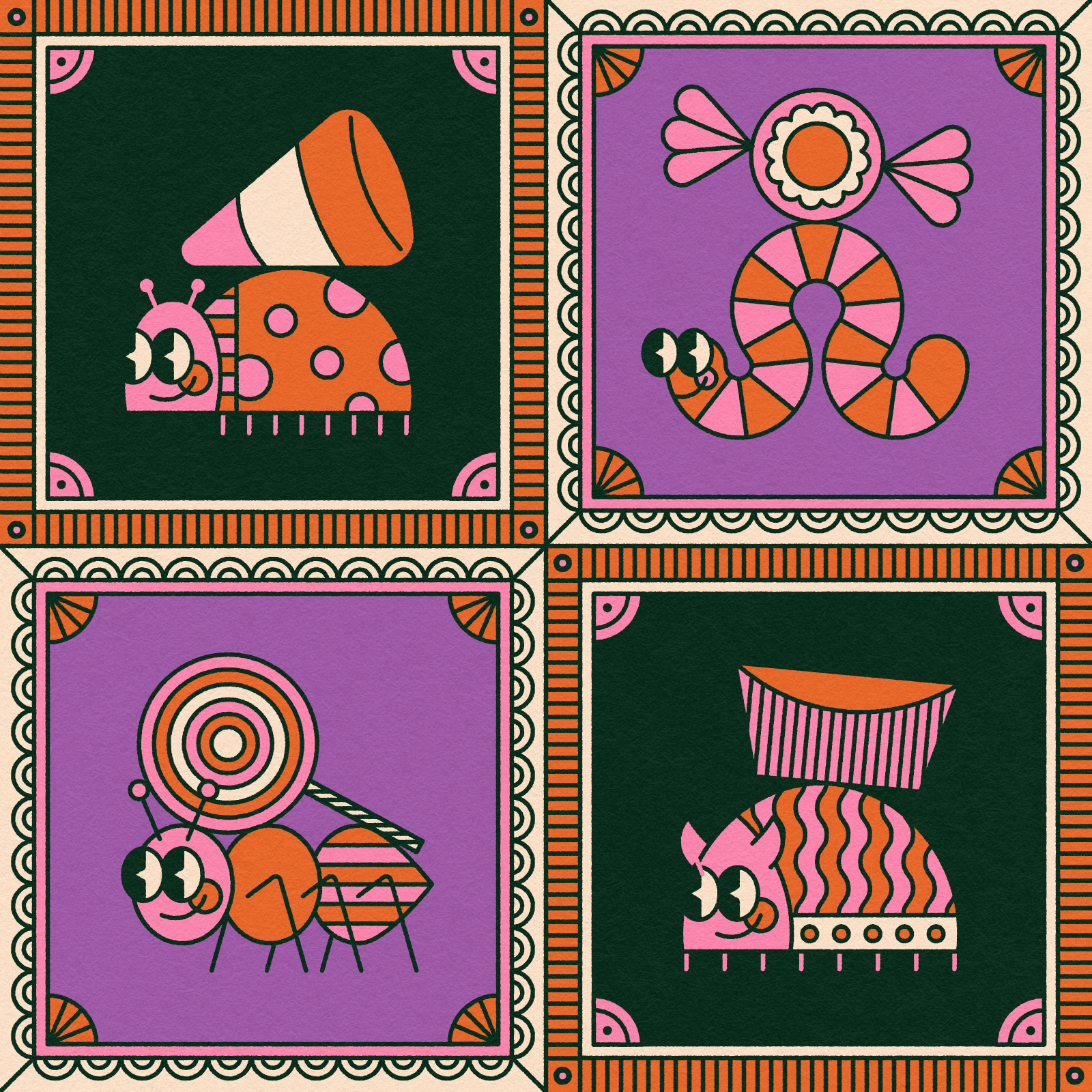 Vectober 14 // Bugs bugs candy creepy crawlies flat halloween illustration texture