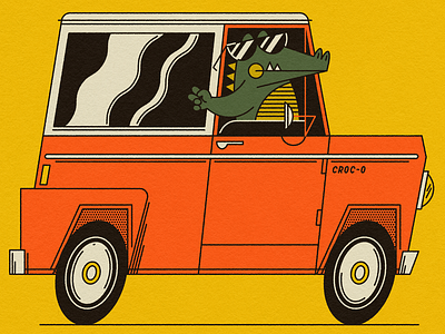 Vectober 19 // Crocodile bronco car cool crocodile flat illustration line art summer sunglasses texture