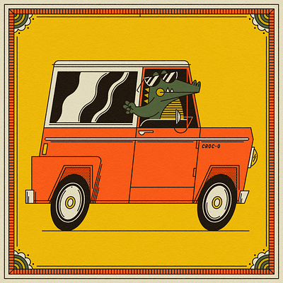 Vectober 19 // Crocodile bronco car cool crocodile flat illustration line art summer sunglasses texture