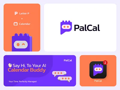 PalCal Logo & Visual Identity – Playful AI Calendar Chatbot App ai ai logo app app icon artificial intelligence bot brand identity branding calendar calendar logo chat chatbot date events letter p logo design meeting modern logo schedule software