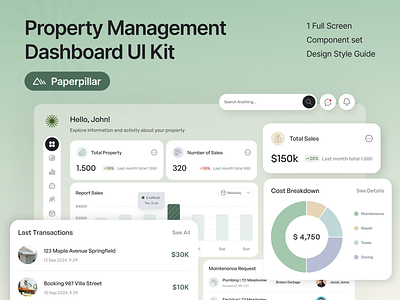 Property Management Dashboard UI Kit branding charts clean community dashboard data design download figma free download freebies illustration logo typography ui ui elements ux website whitespace widget