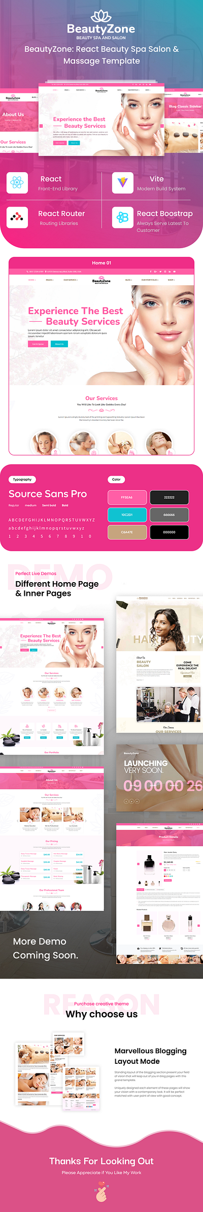 BeautyZone - React Beauty Spa Salon Template 3d animation branding creative design graphic design illustration logo motion graphics product design template ui ui design uiux user experience user interface ux design web web design website