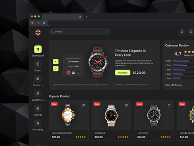 E-commerce Dashboard Design. dashboard e commrce luxury watch watch watch dashboard webapp design