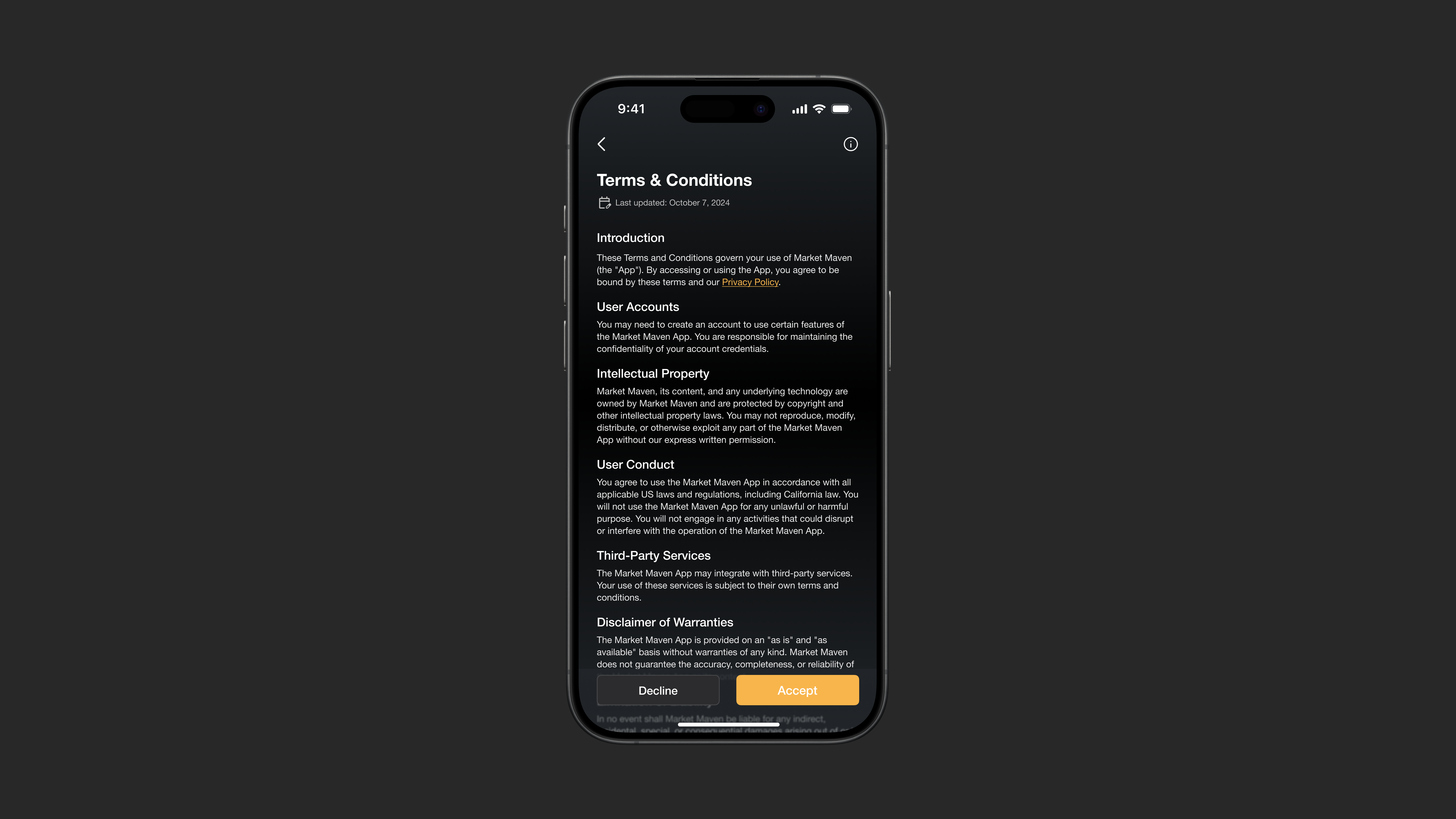 Day 89 - Agree to Terms #DailyUI dailyui darkmode design ios privacy policy tc ui ux