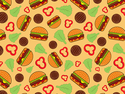 Burger seamless pattern adobe adobe illustrator burger burger pattern design fast food food pattern graphic design illustration pattern seamless pattern vector illustration vector pattern