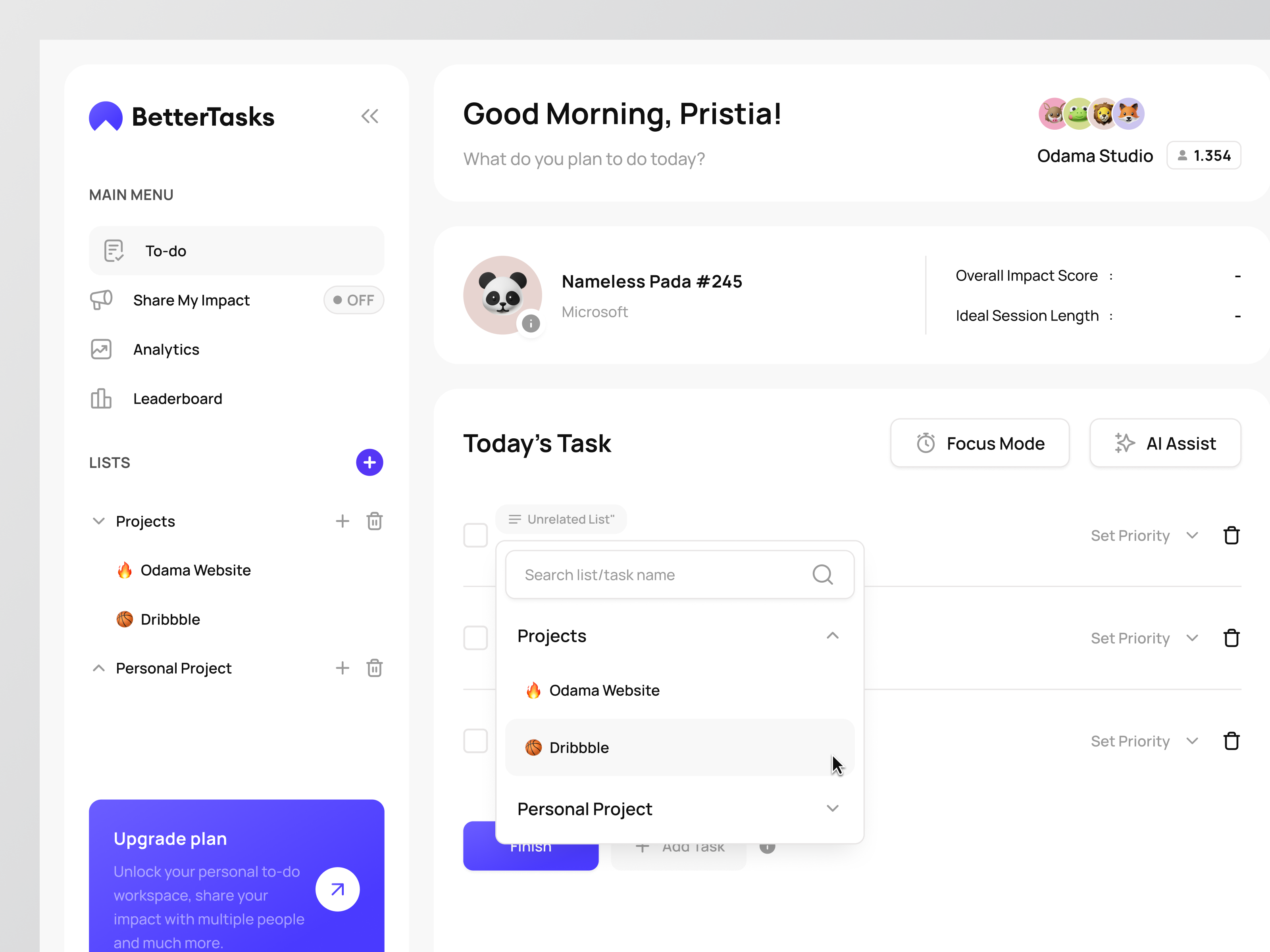 Example of Dashboard Task Management