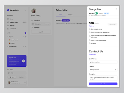 Bettertask Pricing b2b b2c business cansaas dashboard design interface plan pricing product design productivity profile saas settings task task management task manager to do list ui ux