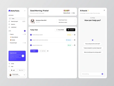 Webb App To-Do List AI Assist ai ai assist ai help ai task management artificial intellegence bot cansaas chat dashboard design interface product design productivity saas task management task manager to do to do list ui ux