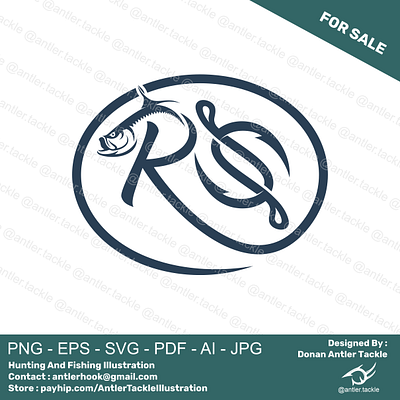 RS Letter Tarpon Fish Hook Fishing Logo By Donan Antler Tackle rs letter hook tarpon fish logo