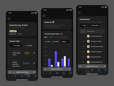 Bettertask To-Do List analytics b2b b2c cansaas clean dark mode dashboard design interface minimal mobile mobile app productivity saas task management task manager to do to do list ui ux