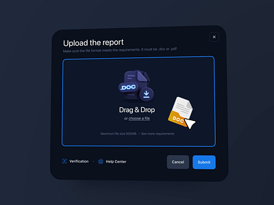 Drag and Drop / Report Form animation app dialog drag and drop drag file export file import interface modal pop over pop up progress report submit ui upload ux web window