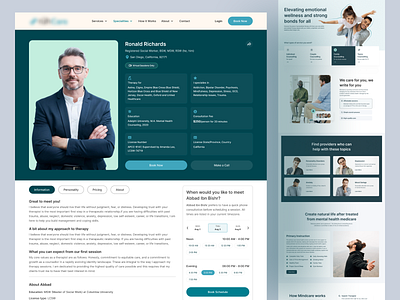 Mental Health Website - Therapist Details ai ai mental health community app doctors healthcare website medical medical website meditation mental and medicine website mental health mental health app mental health platform mental health support mental health support platform mental health website mental health website design mental wellbeing online therapy uiux design web design