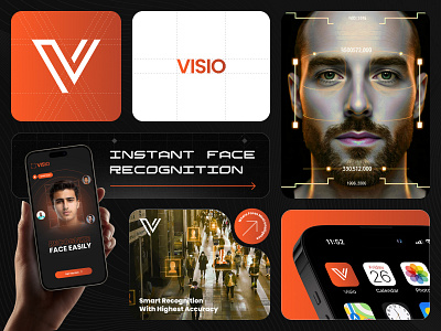 VISIO - Branding AI Face Detection App ai app application artificial intelligence brand guidelines brand identity branding design face id face recognition face scan face scanning graphic design logo logo design mobile app smart recognition ui ux visual identity