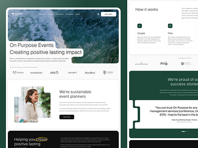 Onpurpose® Events. Home Page Design. about us benefits design events green hero section home page landing page main page minimalism modern partners product design reviews site design team ui ux web web design