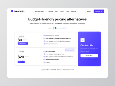 Website Pricing Pages b2b b2c cansaas clean dark mode design interface light mode minimal plan pricing saas task management to do to do list ui ux web design website websites