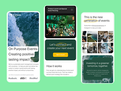 Onpurpose® Events. Mobile Adaptive Design cta design green hero section home page landing page main page minimalism mobile design modern partners product design site design ui ui trends ux web web design website design yellow