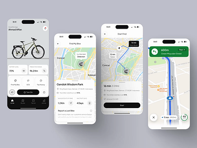 Gasyo - Mobile Apps Animation: Find My Bike app design appanimation bicycle bike biketracker design driving electricbikeapp ev figma findmybike gps interactiondesign location mobile mobile app product design smartbike ui vechile