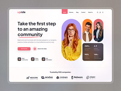 Upride || Community Landing Page-UI/UX community design homepage landing landing page minimalistic landing page saas saas landing saas website social network ui design uiux web design website