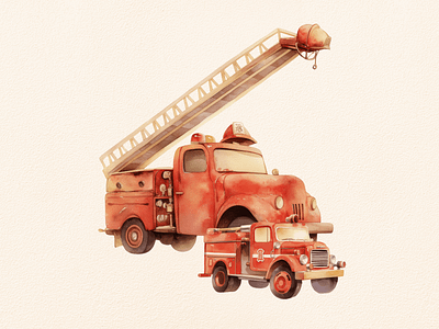 Firefighter Car Kids Toy Watercolor Clipart car clipart clipart bundle clipart set cute design digital art fire truck firefighter illustration kid toy vintage watercolor