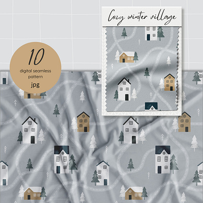 Cozy Winter Village christmas paper cozy pattern digital draw fabric design hand draw illustration pattern seamless seamless pattern wall art winter paper