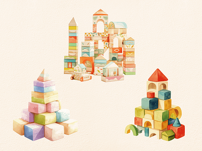 Children's Toys Stacking Blocks Watercolor Clipart clipart clipart bundle clipart set cute design digital art illustration kid nursery stacking block toy vintage watercolor