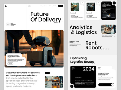 Web Design. Delivery and Logistic Services analytics branding delivery design e commerce future graphic design grid home page illustration landing layout logistics mockup robots technology ui ux web website