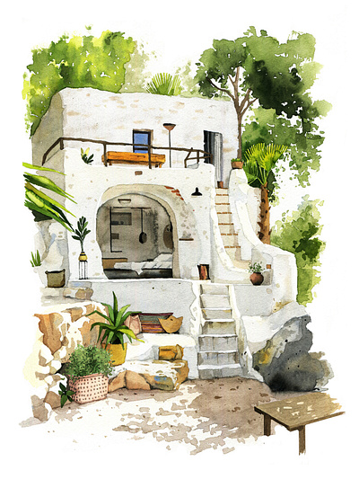 House of stone aquarelle art branding design exterior house illustration interior nature render sketch watercolor watercolour watercolour exterior watercolour house watercolour interior watercolour render watercolour villa