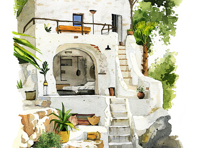 House of stone aquarelle art branding design exterior house illustration interior nature render sketch watercolor watercolour watercolour exterior watercolour house watercolour interior watercolour render watercolour villa