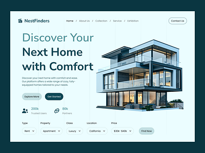 NestFinders / House Rental Website Design accommodation apartment app design design figma figma design hero section home house house booking house rental property real estate rental renting rifat ony ui ux website design