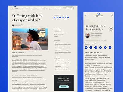 Phinity®. Article Page Design. Mobile and Desktop Versions article blog cta design desktop header hero section journal magazine minimal mobile navigation product desifn site design table content text typography ui ux web