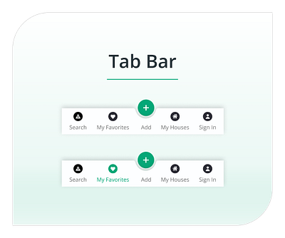 Tab Bar add button clean design finger tap navigation iconography interaction design mobile design mobile first design mobile navigation navigation bar responsive design tab bar touch interaction ui design user interface