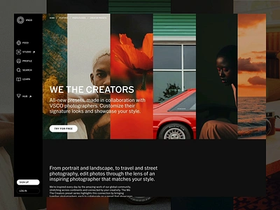 VSCO – We the Creators (Webflow Build) black cta dark landing photography preset video web website