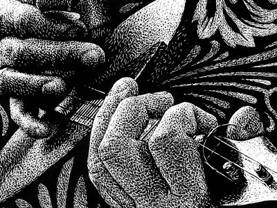 A gift for my brother black and white hands illustration music scratchboard