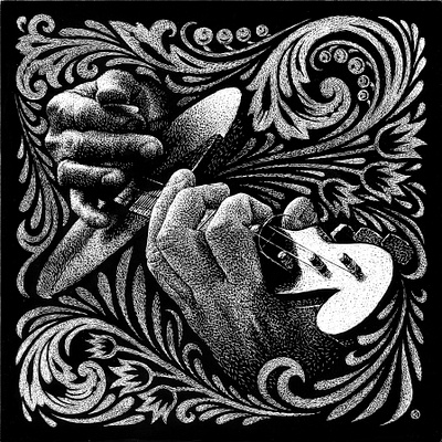 A gift for my brother black and white hands illustration music scratchboard