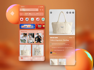 Shopee App - Glassmorphims Style app design figma figma design glass app glassmorphic glassmorphic ui glassmorphims glassmorphims app glassmorphims ui glassmorphims ui app mobile app mobile app design orange color pallete shopee shopee app shopee ui app shopee ui design ui ui inspiration ux