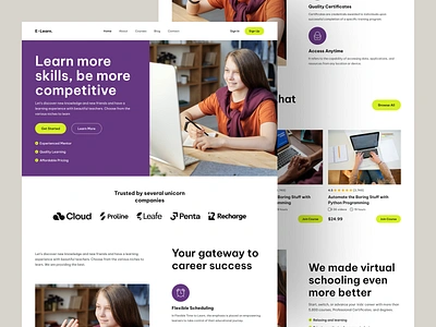 Education Website Landing Page branding collage course design education elearning illustration landing online ui