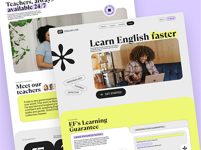 English Live Lending Page english school graphic design green online course ui ux violet web design website