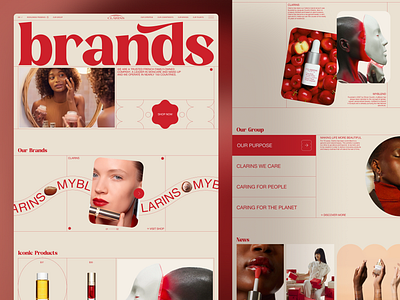 Clarins Skincare Corporate Website brand clarins corporate website cosmetics website elegant design fashion website luxury brand modern aesthetic premium design red beige ui ux web design