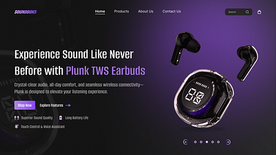 TWS Earbuds - Landing Page airpods dark theme ecommerce headphones hero section landing page product page ui website