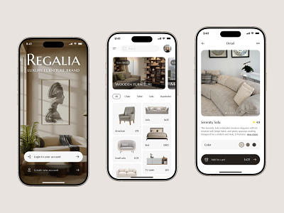 Regalia - Furniture Shopping App 🛋️ app application design furniture furniture app graphic design mobile app ui uiux ux