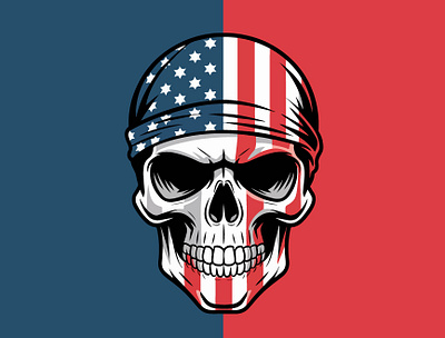 American Skull with USA Flag Vector Illustration adobe illustration design drawing graphic design illustration sketh vector