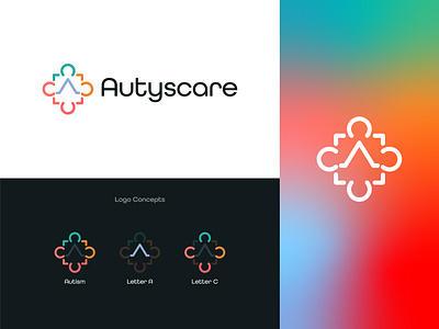 Autyscare Logo abstract autism autism logo autistic logo brand identity branding branding design care logo child care designer graphic design icon logo logo design logos logotype medical logo mockup puzzel puzzel logo