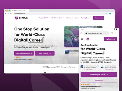 Adjustment Homepage of BINAR as B2B Edtech in Indonesia animation branding design desktop education interface page ui ux website