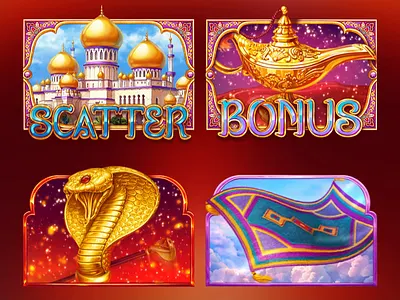 online slot "Aladdin's Genie" casino casinogames gambling game art game design gameart gaming illustration onlineslots slot slot machine slotmachine
