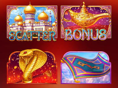 online slot "Aladdin's Genie" casino casinogames gambling game art game design gameart gaming illustration onlineslots slot slot machine slotmachine