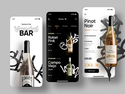 Vandal Bar - Luxury Alcohol Store App 3d animation branding graphic design logo motion graphics ui