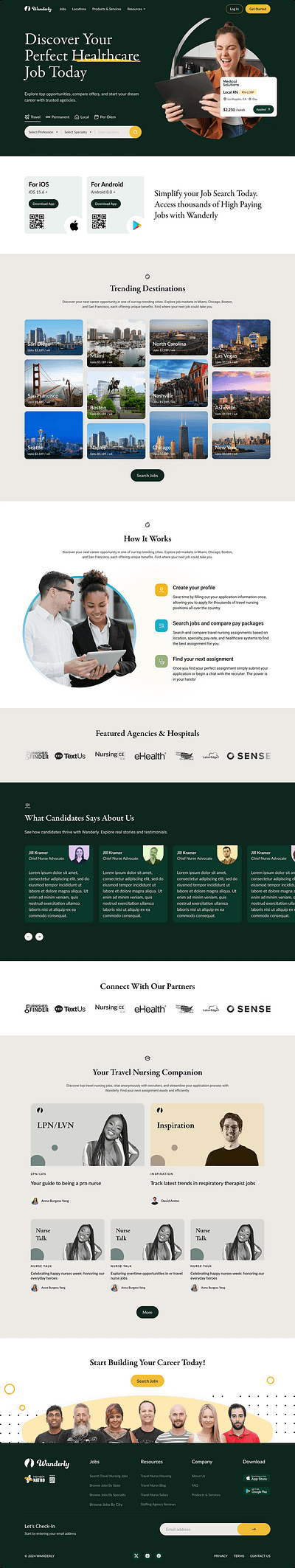 Wanderly figma healthcare job search landing page nursing ui design uiux web design